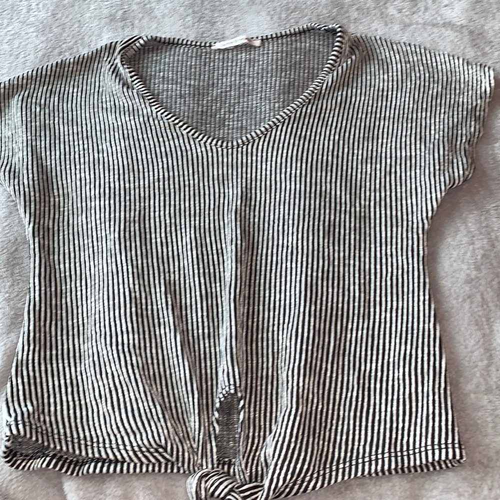 Caution To The Wind Black and White Striped Tee